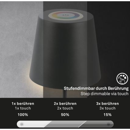 Briloner 7507015 - Udendørs LED bordlampe m. RGB-farver genopladelig og dæmpbar 2-i-1 LED/2,5W/5V IP44 antracit