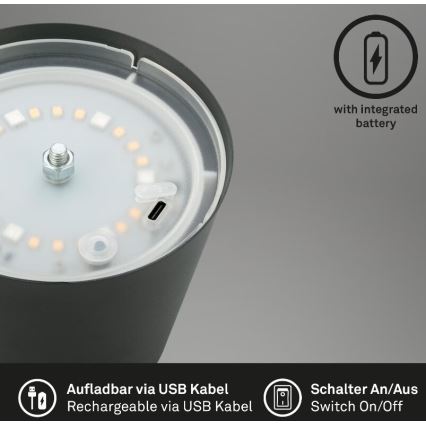 Briloner 7507015 - Udendørs LED bordlampe m. RGB-farver genopladelig og dæmpbar 2-i-1 LED/2,5W/5V IP44 antracit