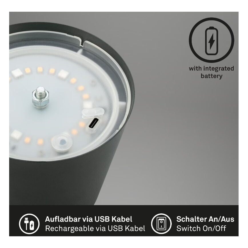 Briloner 7507015 - Udendørs LED bordlampe m. RGB-farver genopladelig og dæmpbar 2-i-1 LED/2,5W/5V IP44 antracit