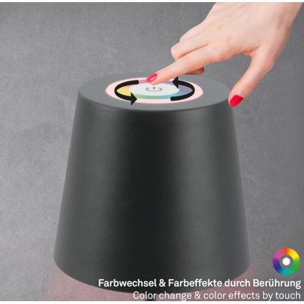 Briloner 7507015 - Udendørs LED bordlampe m. RGB-farver genopladelig og dæmpbar 2-i-1 LED/2,5W/5V IP44 antracit
