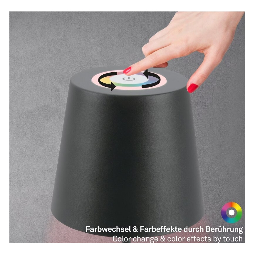 Briloner 7507015 - Udendørs LED bordlampe m. RGB-farver genopladelig og dæmpbar 2-i-1 LED/2,5W/5V IP44 antracit