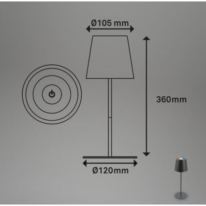 Briloner 7507015 - Udendørs LED bordlampe m. RGB-farver genopladelig og dæmpbar 2-i-1 LED/2,5W/5V IP44 antracit