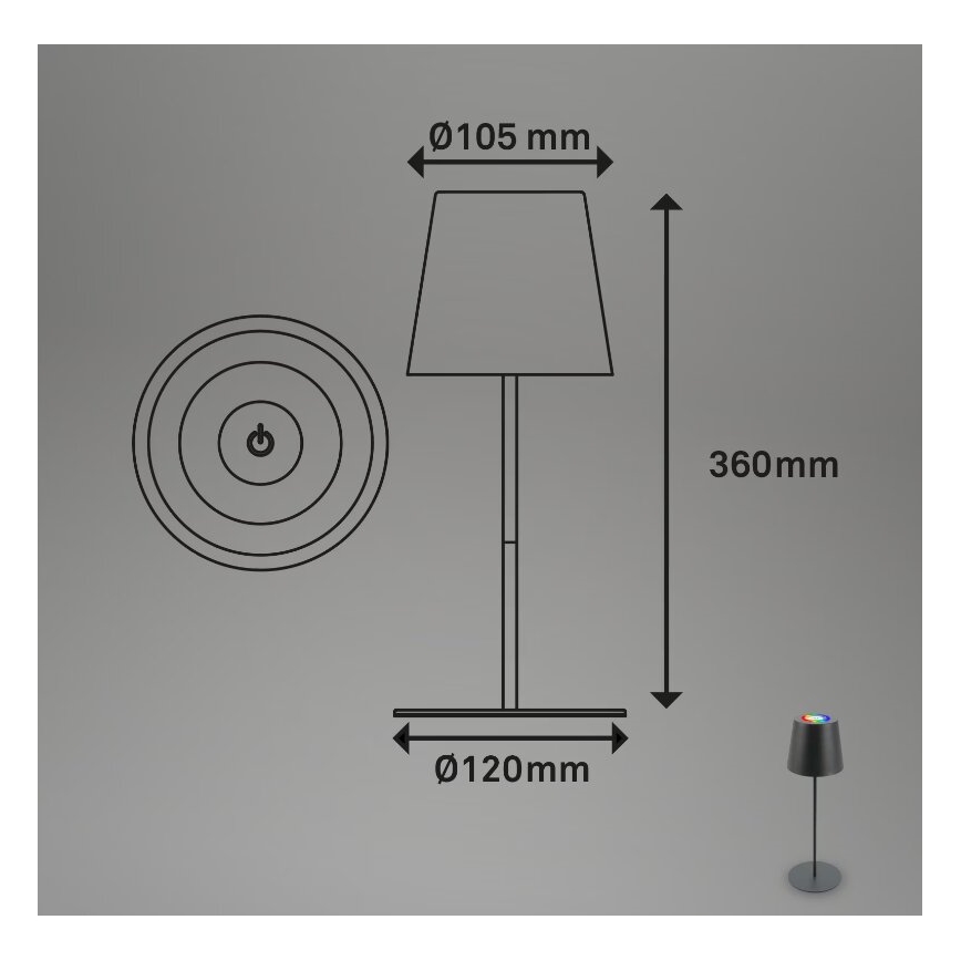 Briloner 7507015 - Udendørs LED bordlampe m. RGB-farver genopladelig og dæmpbar 2-i-1 LED/2,5W/5V IP44 antracit