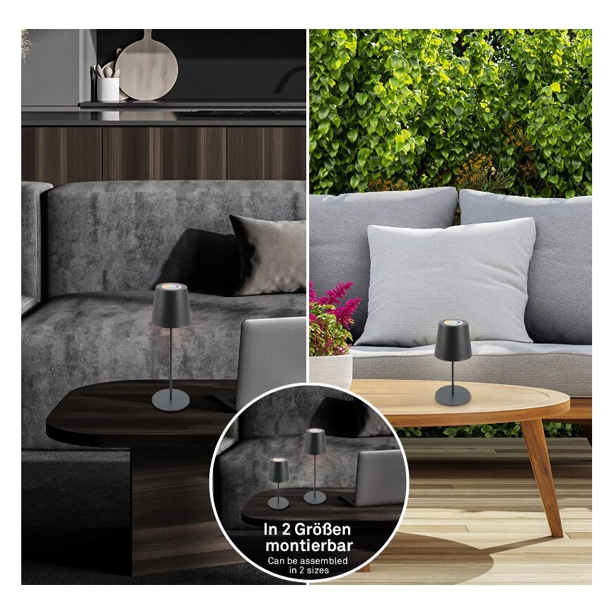 Briloner 7507015 - LED RGB dæmpbar genopladelig udendørs bordlampe 2-i-1 LED/2,5W/5V IP44 1200 mAh antracit