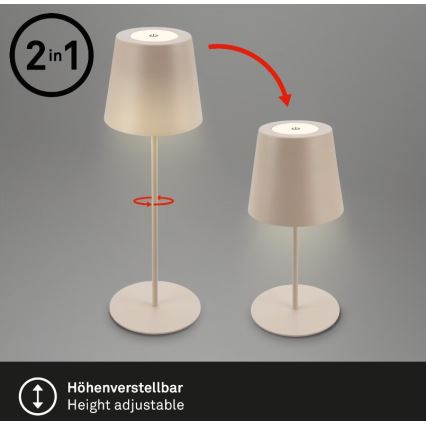 Briloner 7508011 - LED-dæmpbar genopladelig udendørs bordlampe 2-i-1 LED/2,5 W/5 V IP44 1200 mAh beige