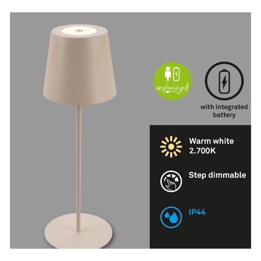 Briloner 7508011 - LED bordlampe dæmpbar og genopladelig 2-i-1 LED/2,5W/5V IP44 beige