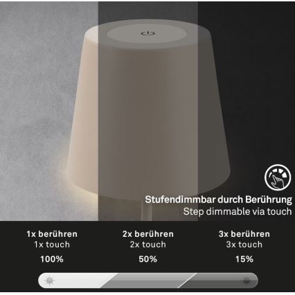 Briloner 7508011 - LED bordlampe dæmpbar og genopladelig 2-i-1 LED/2,5W/5V IP44 beige