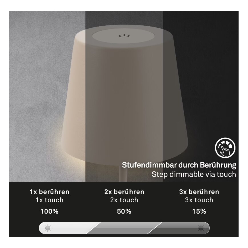 Briloner 7508011 - LED bordlampe dæmpbar og genopladelig 2-i-1 LED/2,5W/5V IP44 beige