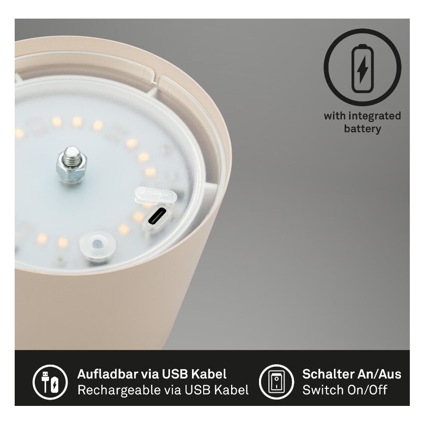 Briloner 7508011 - LED bordlampe dæmpbar og genopladelig 2-i-1 LED/2,5W/5V IP44 beige