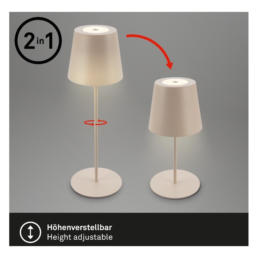 Briloner 7508011 - LED bordlampe dæmpbar og genopladelig 2-i-1 LED/2,5W/5V IP44 beige