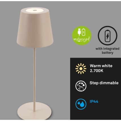 Briloner 7508011 - LED dæmpbar genopladelig udendørs bordlampe 2-i-1 LED/2,5W/5V IP44 beige
