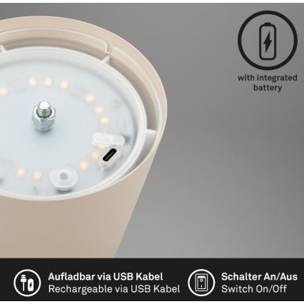 Briloner 7508011 - LED dæmpbar genopladelig udendørs bordlampe 2-i-1 LED/2,5W/5V IP44 beige