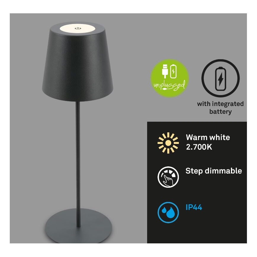 Briloner 7508015 - Udendørs LED bordlampe dæmpbar og genopladelig 2-i-1 LED/2,5W/5V IP44 antracit
