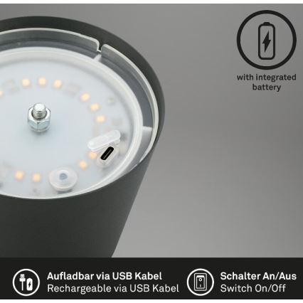 Briloner 7508015 - Udendørs LED bordlampe dæmpbar og genopladelig 2-i-1 LED/2,5W/5V IP44 antracit