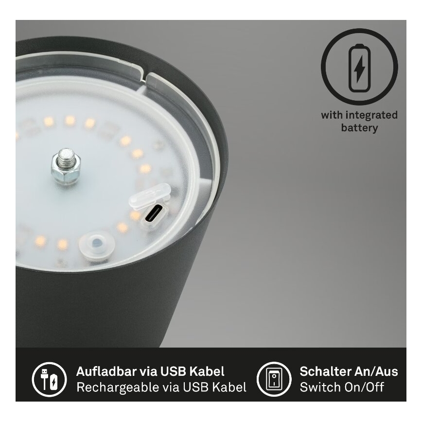 Briloner 7508015 - Udendørs LED bordlampe dæmpbar og genopladelig 2-i-1 LED/2,5W/5V IP44 antracit