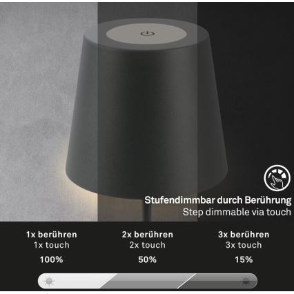 Briloner 7508015 - Udendørs LED bordlampe dæmpbar og genopladelig 2-i-1 LED/2,5W/5V IP44 antracit