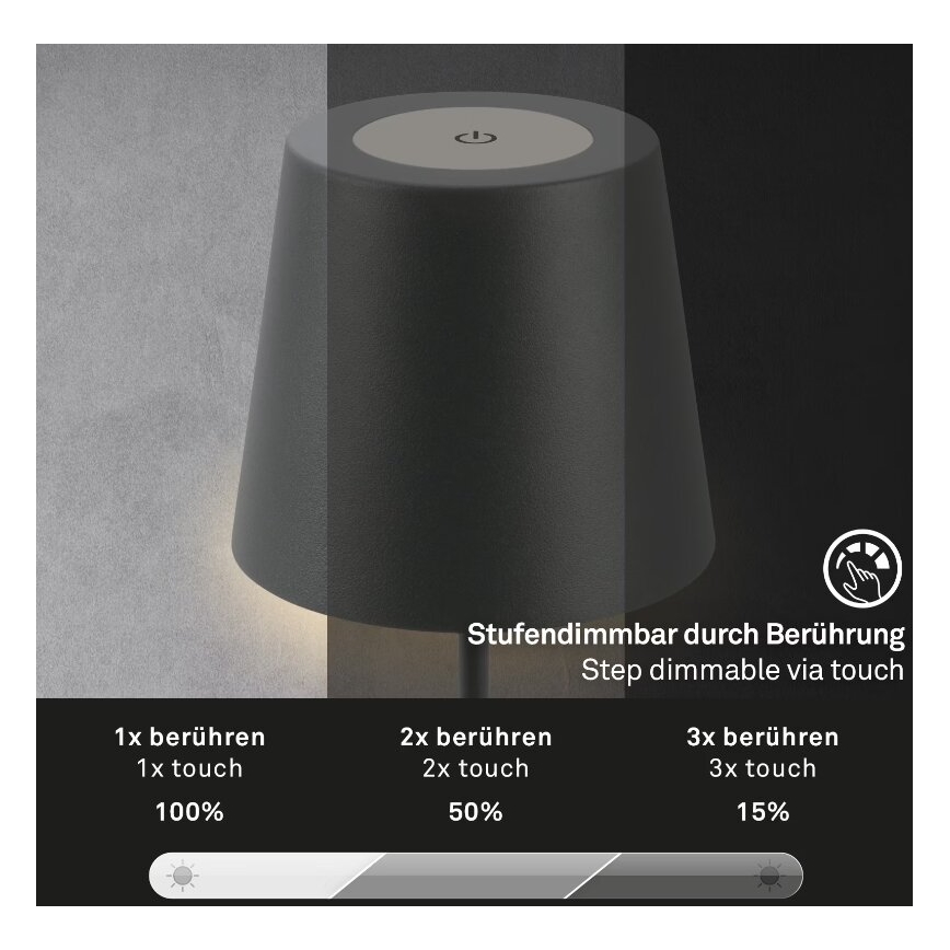 Briloner 7508015 - Udendørs LED bordlampe dæmpbar og genopladelig 2-i-1 LED/2,5W/5V IP44 antracit