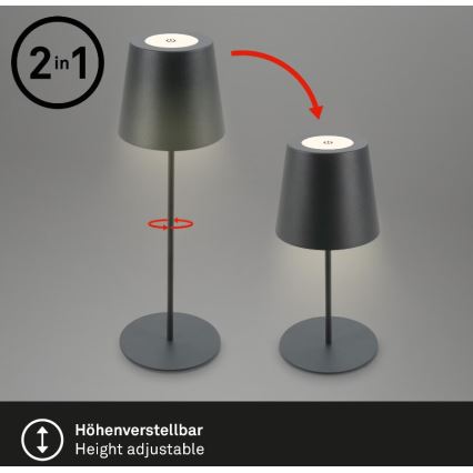 Briloner 7508015 - Udendørs LED bordlampe dæmpbar og genopladelig 2-i-1 LED/2,5W/5V IP44 antracit