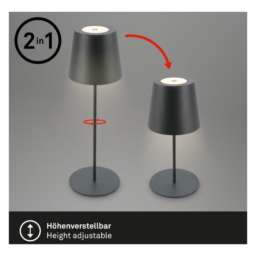 Briloner 7508015 - Udendørs LED bordlampe dæmpbar og genopladelig 2-i-1 LED/2,5W/5V IP44 antracit