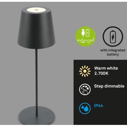 Briloner 7508015 - LED Dæmpbar Genopladelig Udendørs Bordlampe 2-i-1 LED/2,5W/5V IP44 Sort