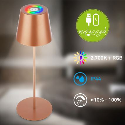 Briloner 7510013 - LED RGBW dæmpbar udendørs genopladelig bordlampe CALIDA LED/2,5W/5V IP44 1200 mAh bronze