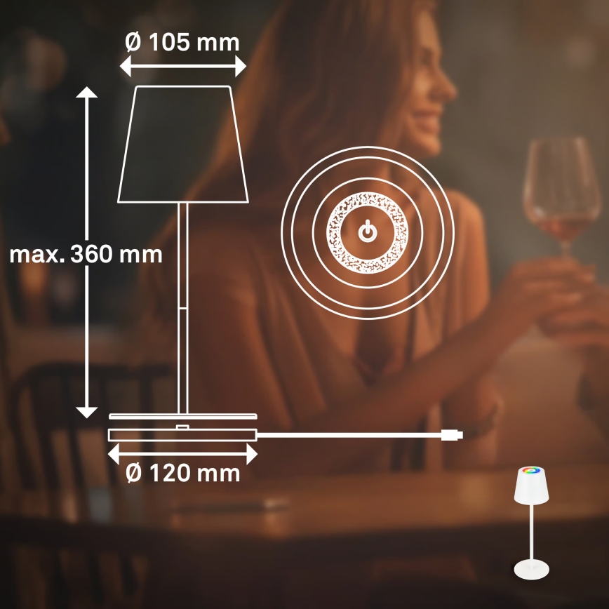 Briloner 7517016 - LED RGBW dæmpbar genopladelig udendørs bordlampe CILANO LED/3W/5V IP44 2000 mAh hvid