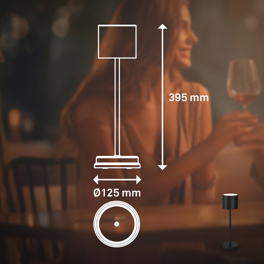 Briloner 7521015 - Dæmpbar LED udendørs genopladelig bordlampe SIGO LED/2,5W/5V IP44 2600 mAh sort