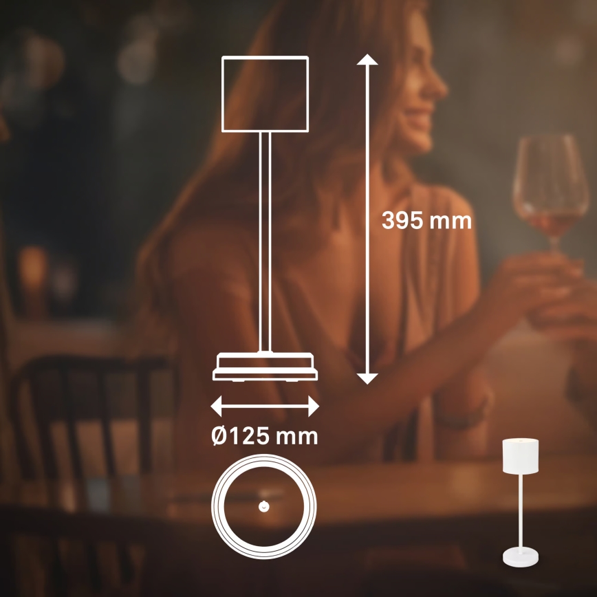 Briloner 7521016 - LED dæmpbar genopladelig udendørs bordlampe SIGO LED/2,5W/5V IP44 2600 mAh hvid