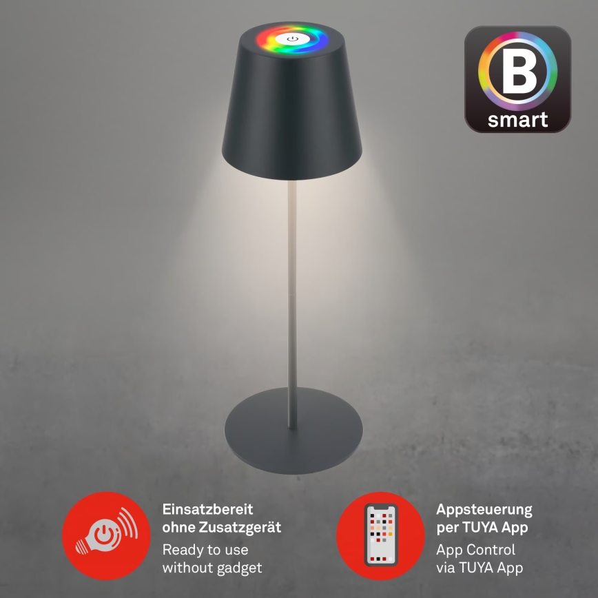 Briloner 7559015 - LED RGB dæmpbar genopladelig udendørs bordlampe COLORIS LED/3,5W/5V IP44 2000 mAh antracit Wi-Fi Tuya