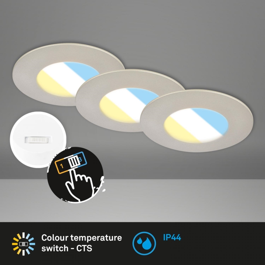 Briloner 7598032 - SÆT 3x LED indbygningslampe til badeværelse LED/4,9W/230V IP44 2700/4000/6500K mat krom