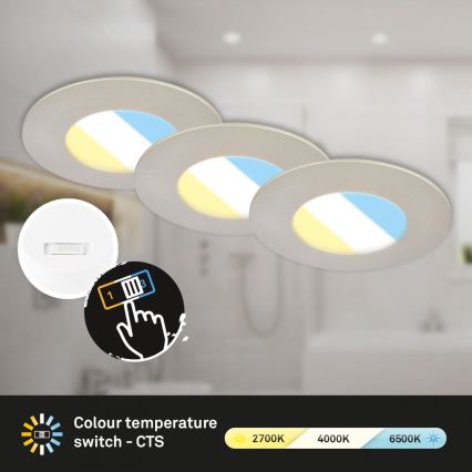 Briloner 7598032 - SÆT 3x LED indbygningslampe til badeværelse LED/4,9W/230V IP44 2700/4000/6500K mat krom