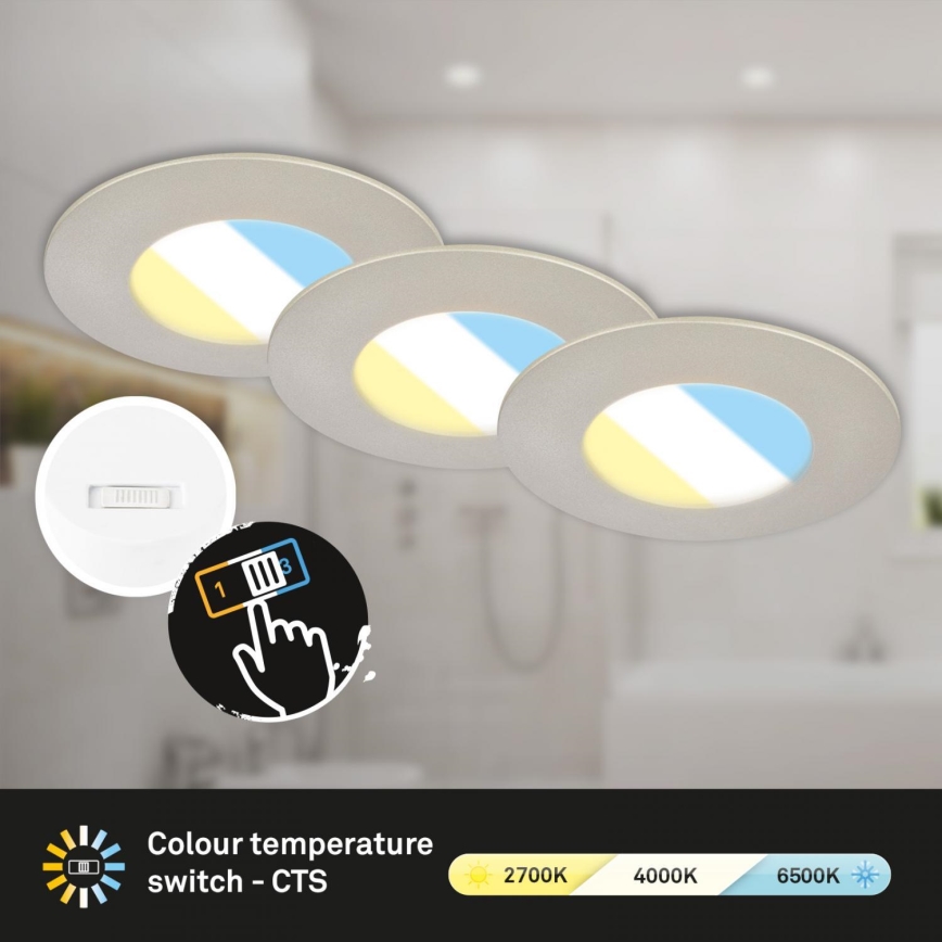 Briloner 7598032 - SÆT 3x LED indbygningslampe til badeværelse LED/4,9W/230V IP44 2700/4000/6500K mat krom