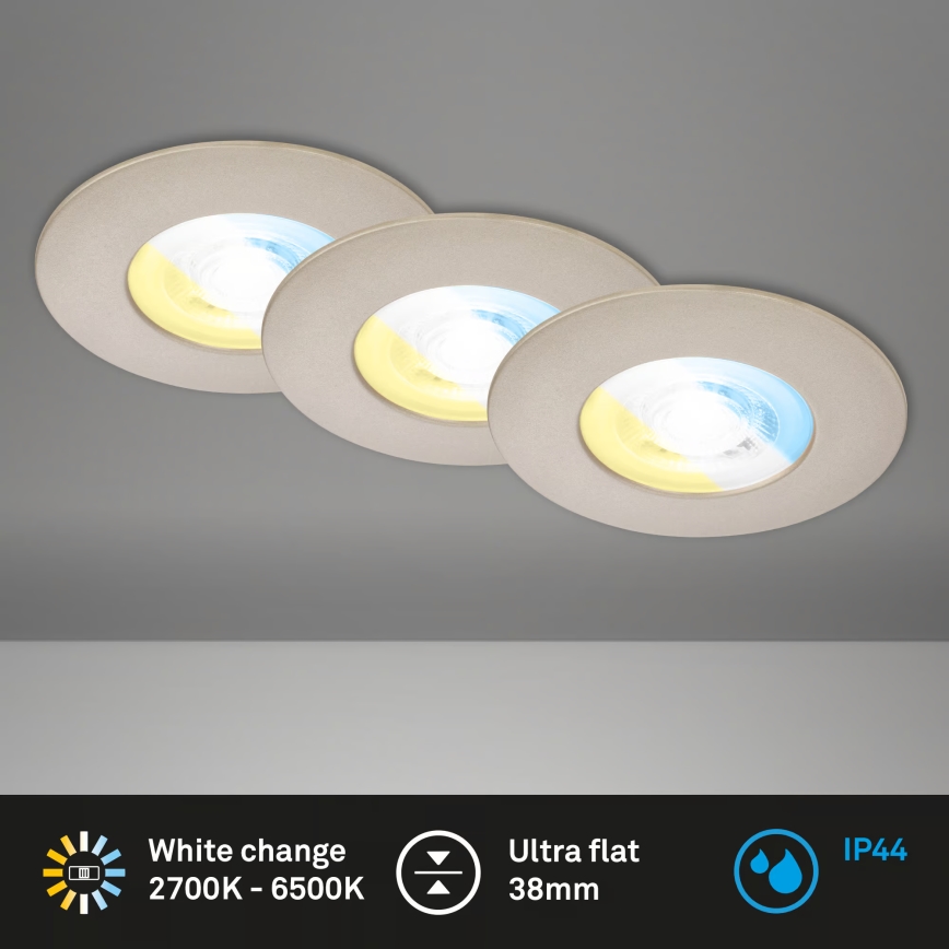 Briloner 7605032 - SÆT 3xLED Indbygningsloftlampe til badeværelse 3xLED/4,9W/230V IP44 mat krom