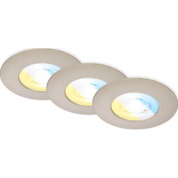 Briloner 7605032 - Sæt med 3 LED-indbygningsspots til badeværelse, 3xLED/4,9W/230V, 2700/4000/6500K, IP44, mat krom