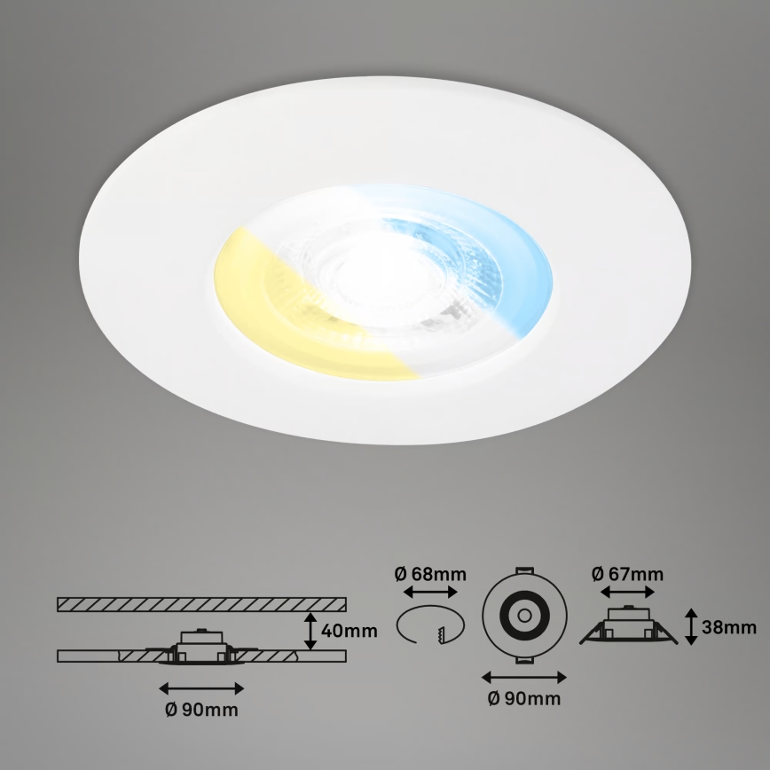 Briloner 7605036 - Sæt med 3 LED indbygningsspots til badeværelse 3xLED/4,9W/230V 2700/4000/6500K IP44 hvid