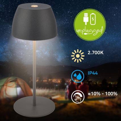 Briloner - LED dæmpbar genopladelig berøringsbetjent udendørs bordlampe MINI LED/2,5W/5V IP44 1800 mAh antracit
