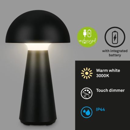 Briloner - LED dæmpbar genopladelig berøringsbetjent udendørs bordlampe LED/2,6W/5V 3000K IP44 2000 mAh sort