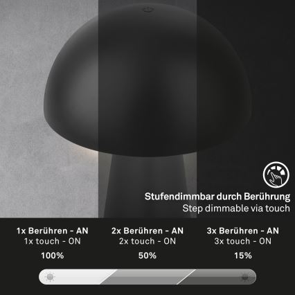 Briloner - LED dæmpbar genopladelig berøringsbetjent udendørs bordlampe LED/2,6W/5V 3000K IP44 2000 mAh sort