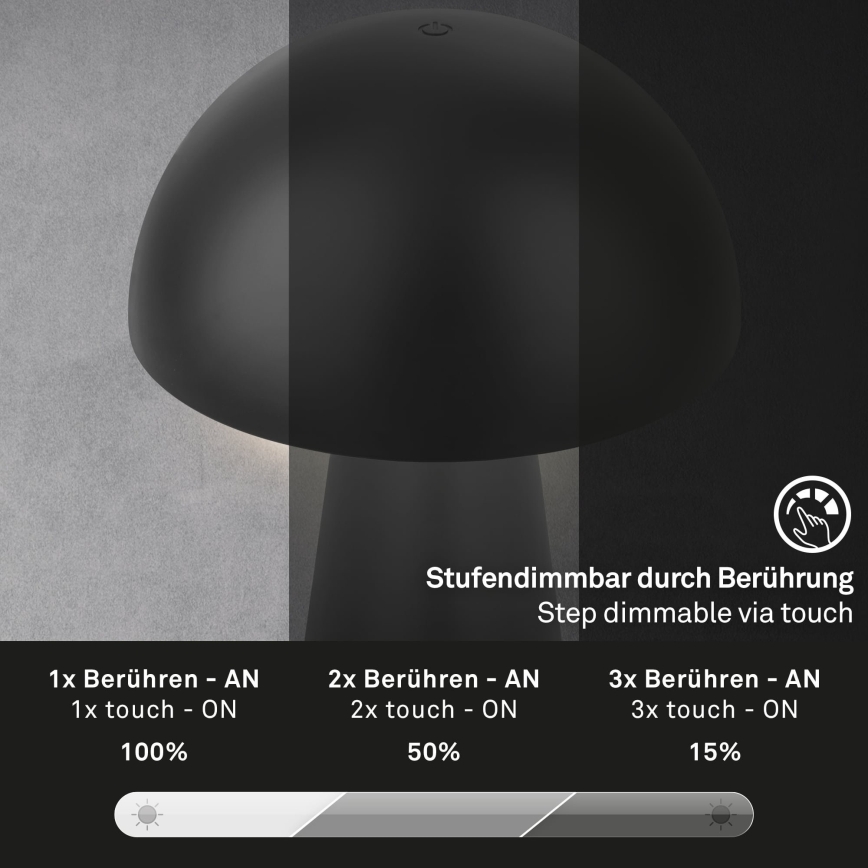 Briloner - LED dæmpbar genopladelig berøringsbetjent udendørs bordlampe LED/2,6W/5V 3000K IP44 2000 mAh sort
