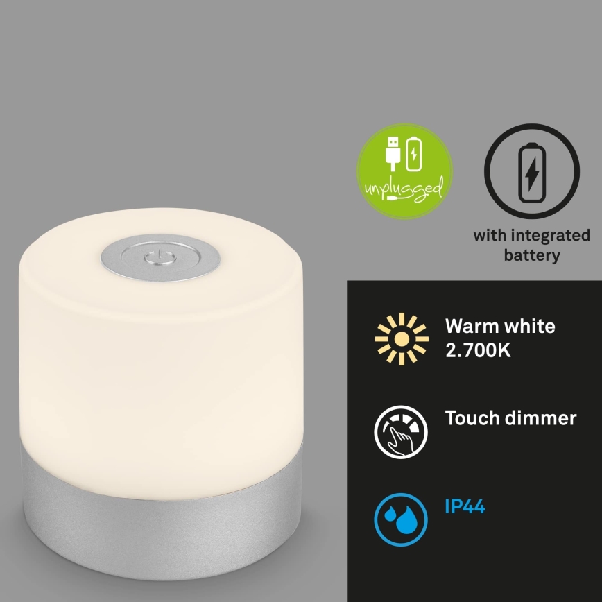 Briloner - LED dæmpbar genopladelig berøringsbetjent udendørs bordlampe LED/2W/5V 2700K IP44 1200 mAh mat krom