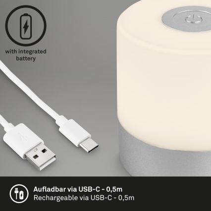Briloner - LED dæmpbar genopladelig berøringsbetjent udendørs bordlampe LED/2W/5V 2700K IP44 1200 mAh mat krom