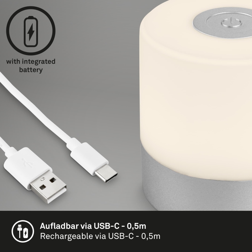 Briloner - LED dæmpbar genopladelig berøringsbetjent udendørs bordlampe LED/2W/5V 2700K IP44 1200 mAh mat krom