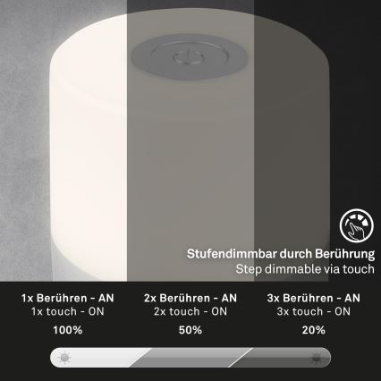 Briloner - LED dæmpbar genopladelig berøringsbetjent udendørs bordlampe LED/2W/5V 2700K IP44 1200 mAh mat krom
