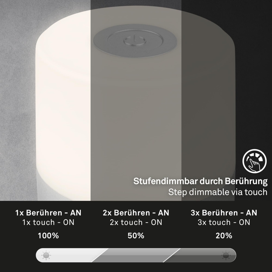 Briloner - LED dæmpbar genopladelig berøringsbetjent udendørs bordlampe LED/2W/5V 2700K IP44 1200 mAh mat krom