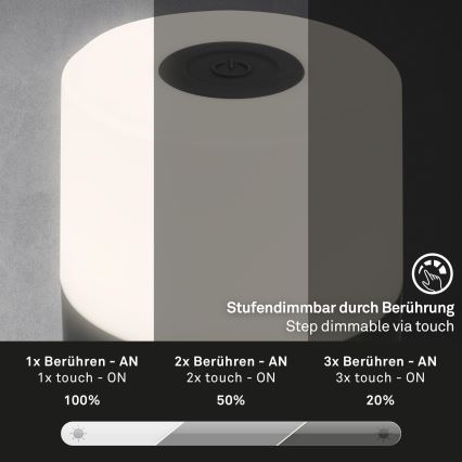 Briloner - Dæmpbar genopladelig berøringsbetjent udendørs bordlampe LED/2W/5V 2700K IP44 1200 mAh sort