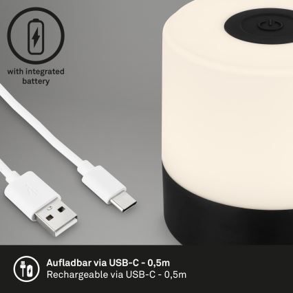 Briloner - Dæmpbar genopladelig berøringsbetjent udendørs bordlampe LED/2W/5V 2700K IP44 1200 mAh sort