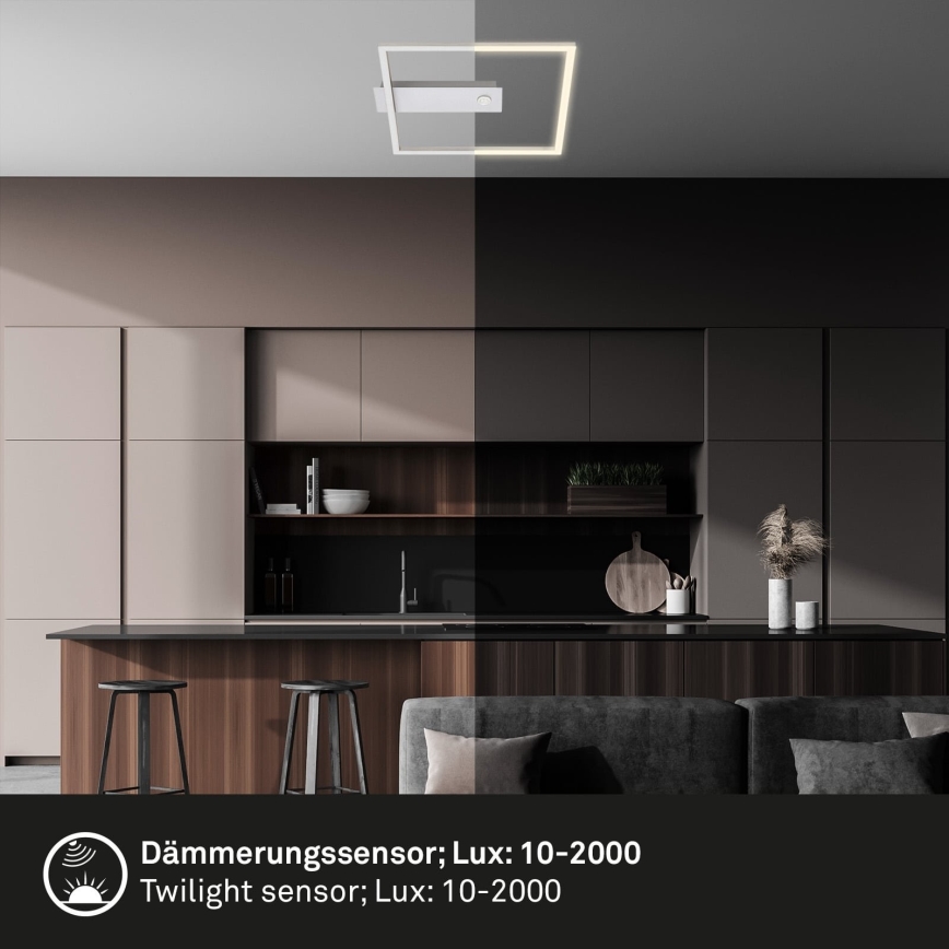 Briloner - LED-loftlampe med bevægelses- og skumringssensor FRAME LED/14W/230V 3000K 30x32 cm mat krom