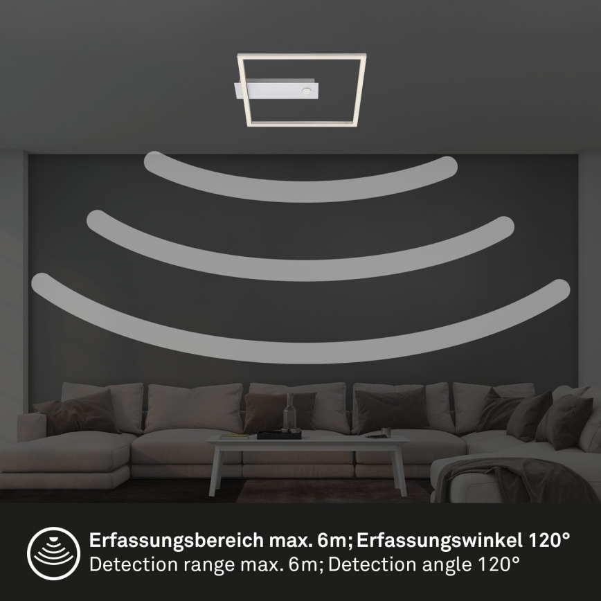 Briloner - LED-loftlampe med bevægelses- og skumringssensor FRAME LED/14W/230V 3000K 30x32 cm mat krom