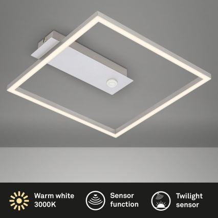 Briloner - LED-loftlampe med bevægelses- og skumringssensor FRAME LED/14W/230V 3000K 30x32 cm mat krom