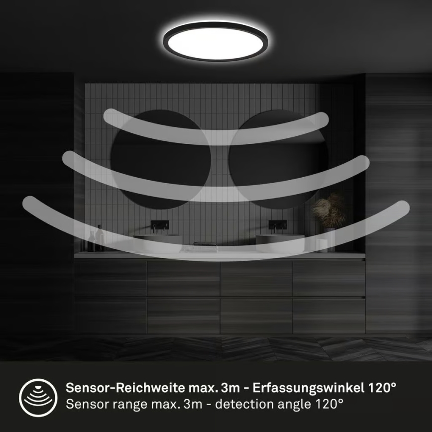 Briloner - LED loftlampe til badeværelset med bevægelsessensor MOVE LED/18W/230V IP44 Ø 29 cm sort